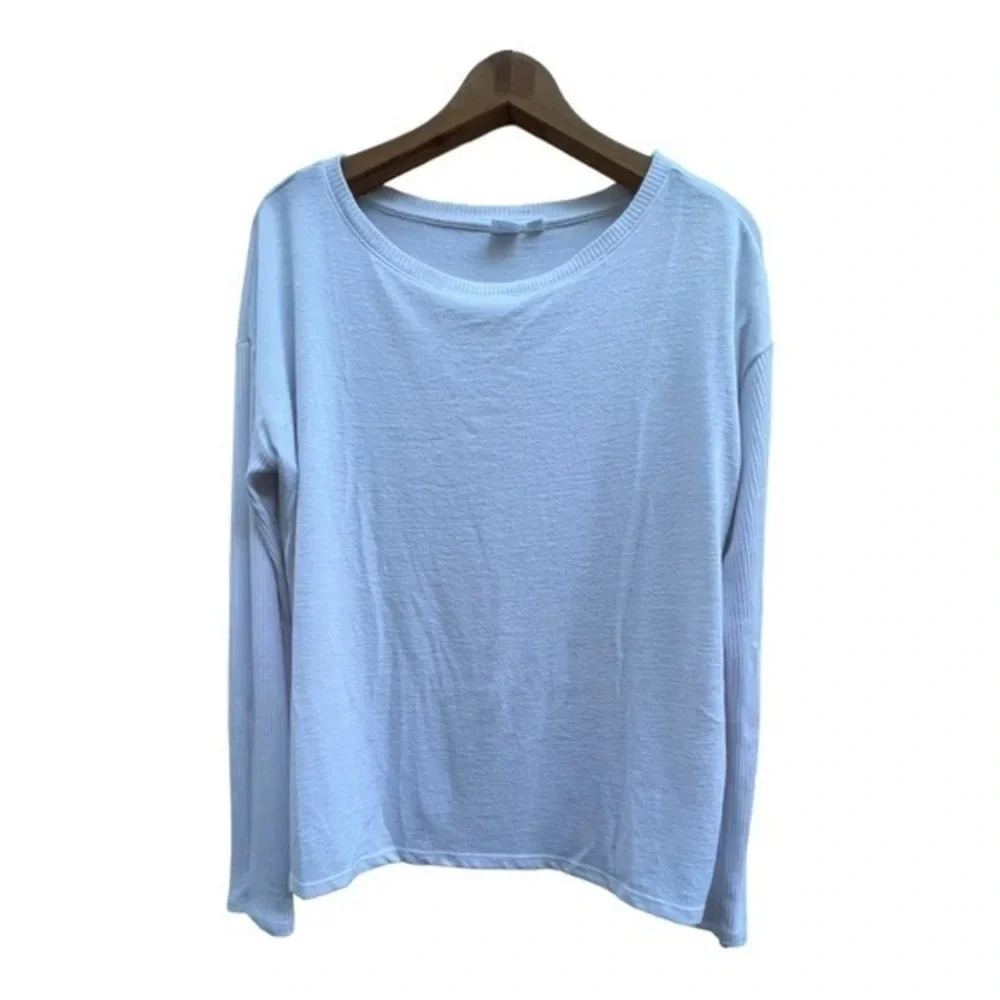 Gap white long sleeve lightweight crewneck sweater ribbed sleeves size medium‌‎